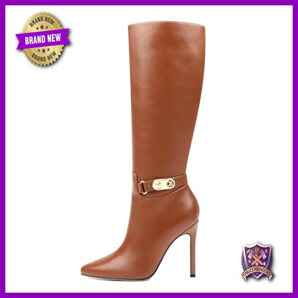 Knee High Stiletto Boots with Pointed Toe and Zipper, 10cm Heel - Picture 4 of 7